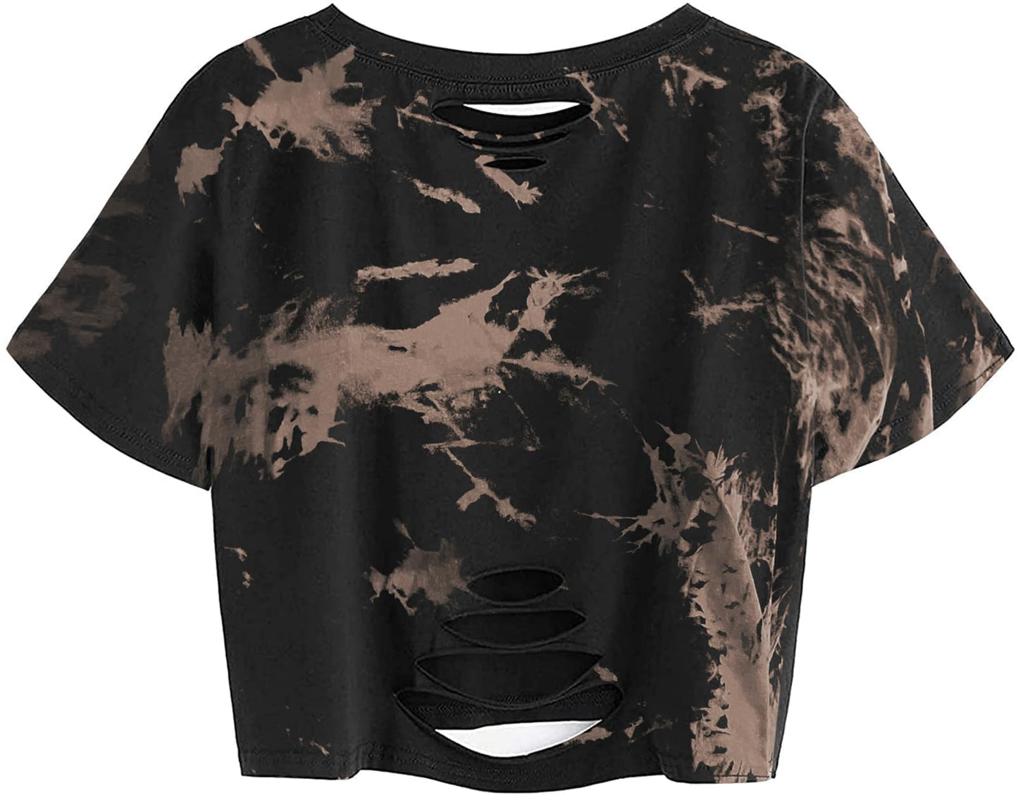 Avanova Women Finger Graphic Print Skull Skeleton Casual T Shirt Tee Short Sleeve Tie Dye Crop Top Tie Dye Brown Medium