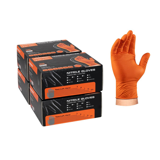 ANBOSON 10mil Disposable-Nitrile Chemical-Resistant Rubber-Gloves for Men - Mechanics Gloves Heavy Duty, Latex Free, Automotive (Orange 4 Boxes of 30, Large), ABC-DG01