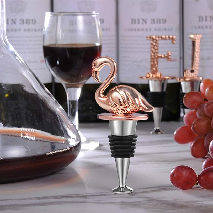Miicol Wine Stopper, Flamingo Prosecco Topper, Personalised Champagne Stopper, Rose Gold Wine Bottle Accessories, Wine Lovers Gift for Kitchen Decor, Bar, Party, Christmas