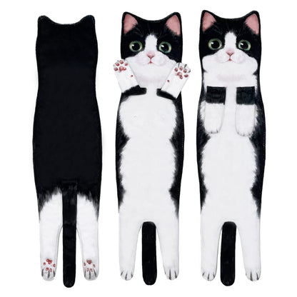 Hawgiman Hand Towels for Bathroom Kitchen,Cute Cat Quick-Dry Hanging Hand Towels Decorative for Bathroom Face Towels,Funny Gifts for Cat Lovers (Black-White)