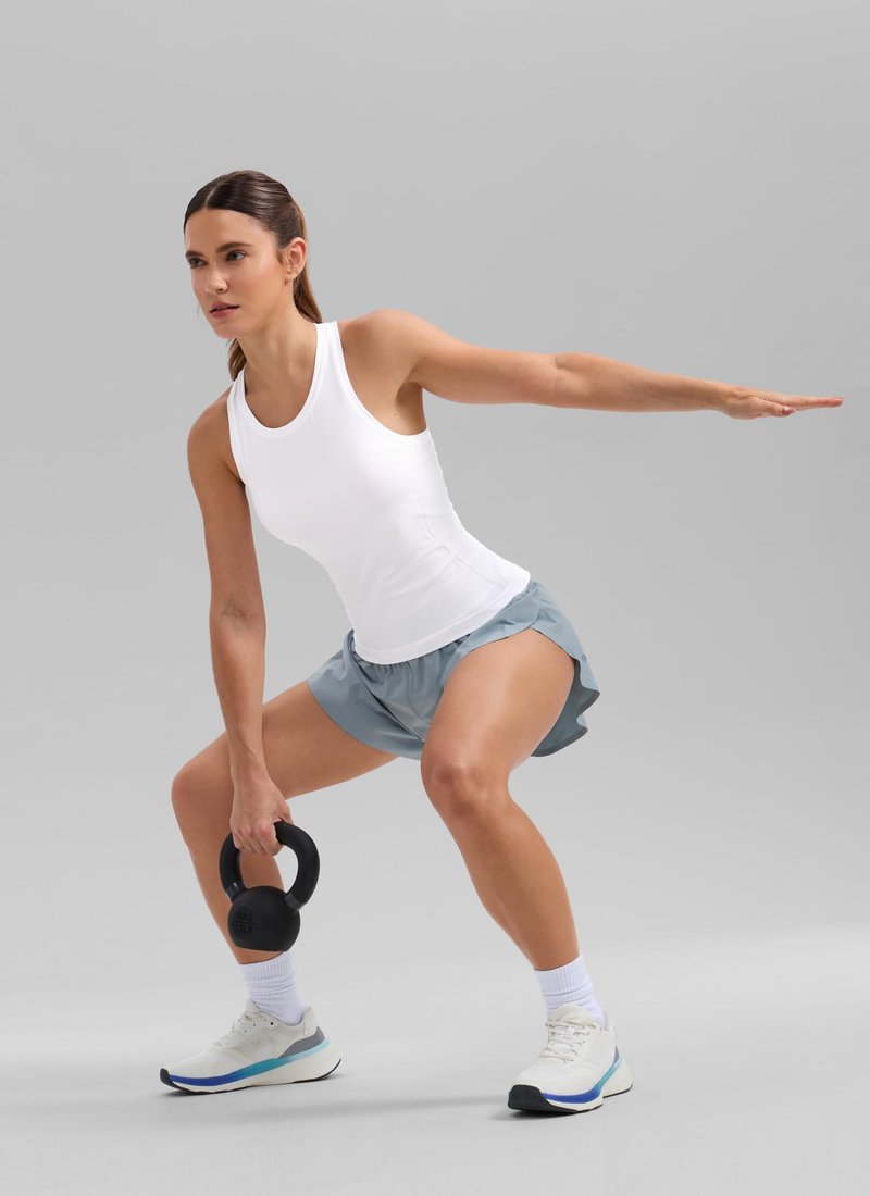 CRZ YOGA Seamless Workout Tank Tops for Women - Athletic Running Gym Sleeveless Shirts Crewneck Racerback Breathable White Large