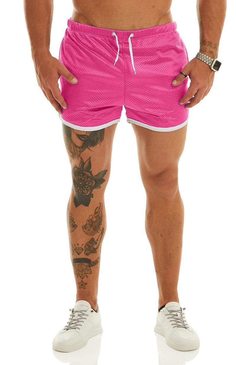 Ouber Men's Fitted Shorts Bodybuilding Workout Gym Running Tight Lifting Shorts with Pockets Green, L