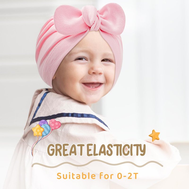 Century Star Baby Girl Beanie Hats Bow Knot Baby Bonnet Infant Toddler Hospital Hat Newborn Cotton Head Wrap Beanie Cap 2Pcs Pink&Beige One Size