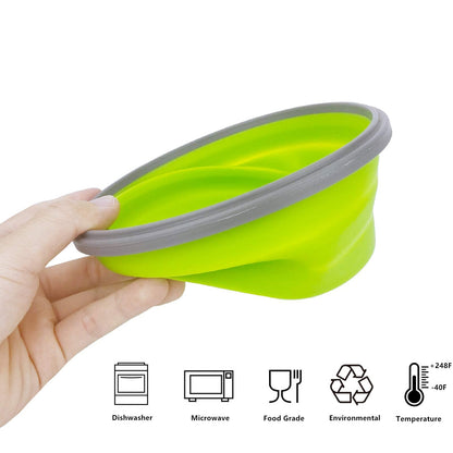 CCyanzi 1200ml Collapsible Camping Bowl Silicone Food Storage Container with Lid and Foldable Stainless Steel Fork Spoon, for Picnic, Travel, Camping, RV, Fridge and Microwave Bowls