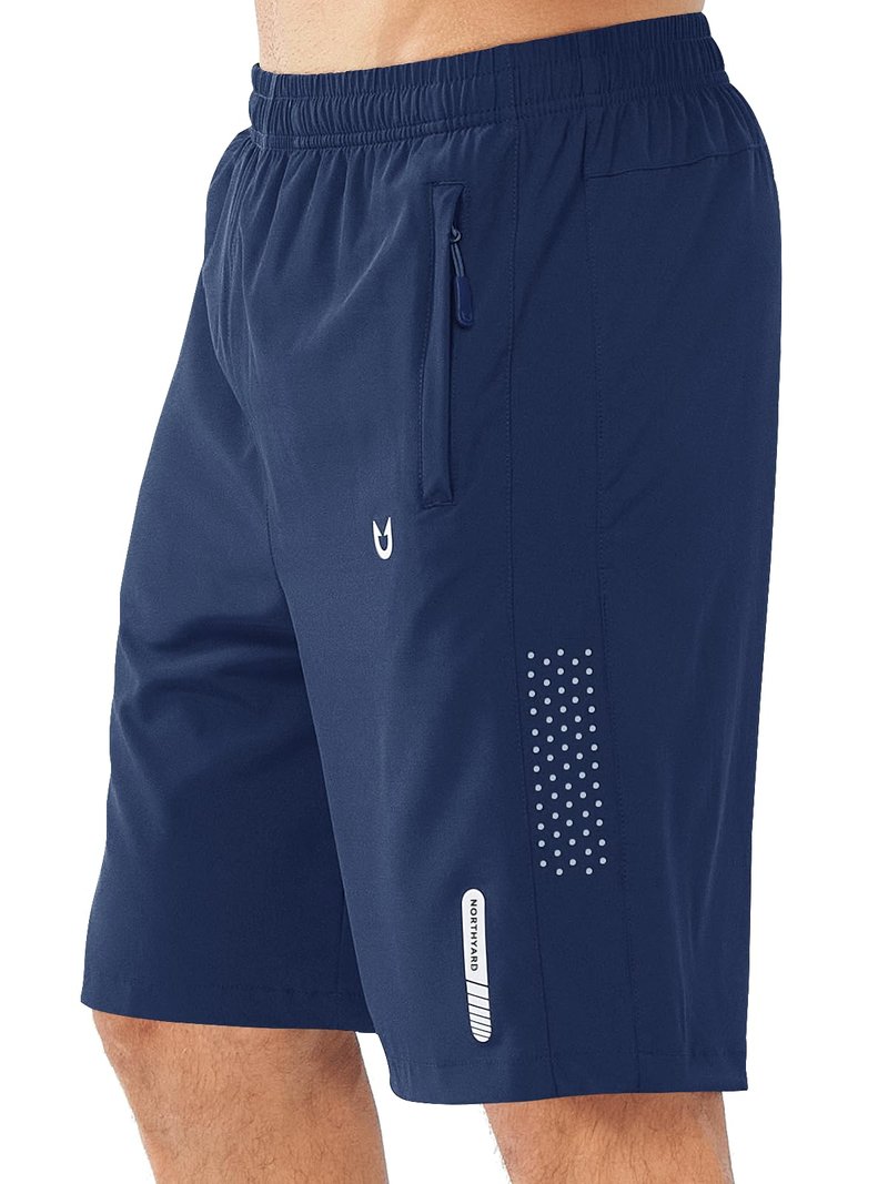 NORTHYARD Men's Athletic Running Shorts Gym Workout 7"/9"/5" Quick Dry Lightweight Sports Basketball Tennis 3 Zipper Pockets DARKBLUE-9inch S