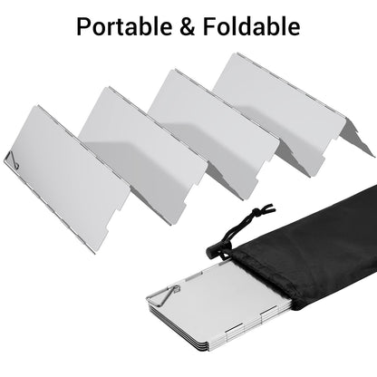 Camp Stove Windscreen, Ohuhu Camping Stove Windscreen 8 Plates Aluminum Folding Portable Camping Stove Windshield Grill Wind Screen for Camp with Carry Bag for Camping Hiking Picnic Backpacking