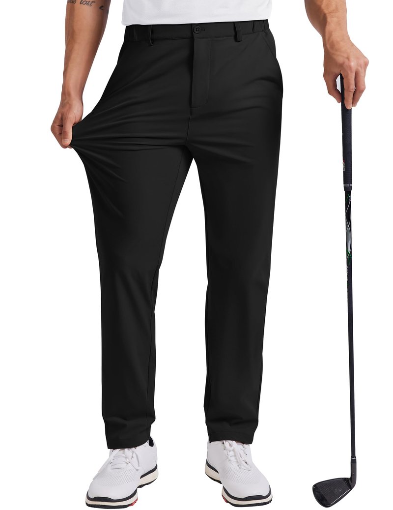 COOFANDY Mens Dress Pants Stretch Golf Pants Lightweight Casual Work Pants with Elastic Waistband (Black, 32W32L)