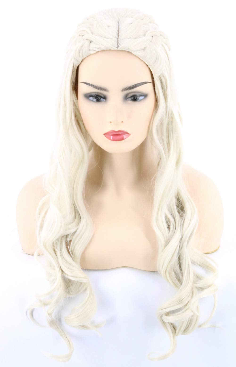 Topcosplay Women Wigs Beige Long Curly Wavy Cosplay Halloween Costume Party Wigs