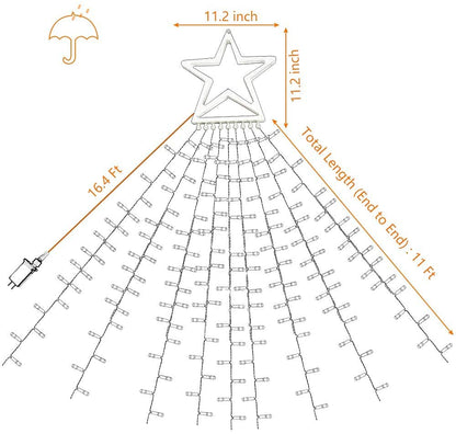 MUYUN Waterfall Christmas String Lights with 317 LED Star Hanging Twinkle Fairy Curtain Lights for Party Wedding Patio Indoor Outdoor Decorative Water Flow Lights