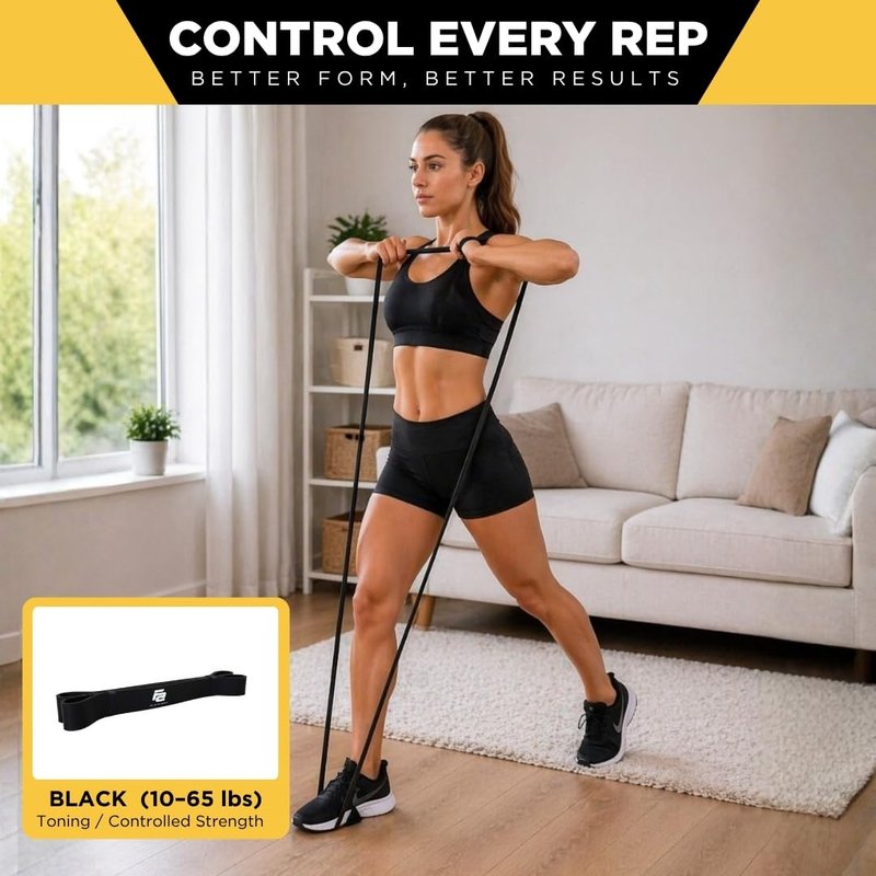 Fit Active Sports Resistance, Workout, Exercise Bands for Home, Gym, Stretching, Strength Training, Weightlifting, Pull Up Assist - Indoor and Outdoor Use (Black - 10 to 65 Pounds (3/4" * 4.5mm))