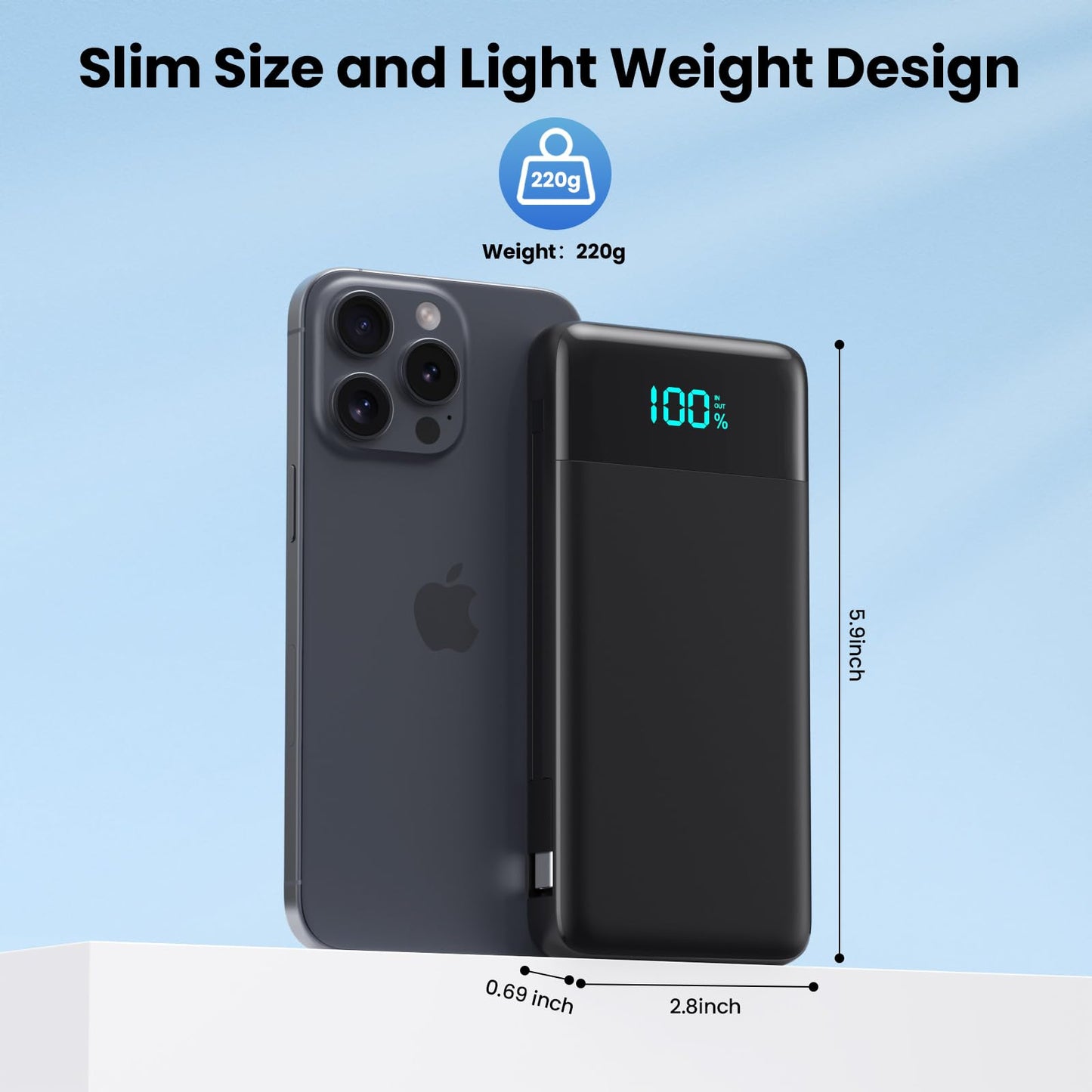 Portable Charger for iPhone with Built in Cables and Wall Plug,Upgraded 13800mAh Fast Charging USB C Power Bank,4 Outputs Travel Essential Battery Pack Compatible with iPhone 15/14/13,Samsung-Purple