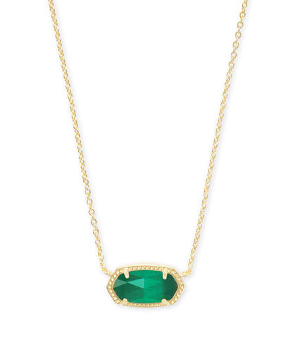 Kendra Scott Elisa Short Pendant Necklace for Women, Dainty Fashion Jewelry, 14k Gold-Plated Brass, Emerald Cat's Eye