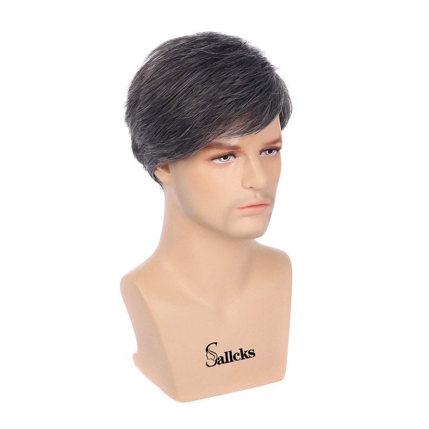 Mens Gray Wig Short Layered Natural Synthetic Heat Resistant Halloween Cosplay Costume Wig