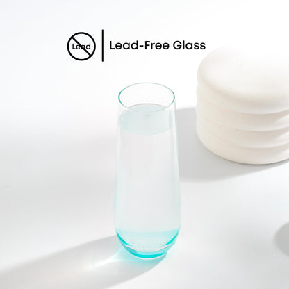 JoyJolt Hue Stemless Champagne Flutes Set of 6 Colored Glasses, 9.5oz Cocktail Glass Set for Mimosa, Stemless Champagne Glasses, Prosecco Wine Flute, Bar Glassware