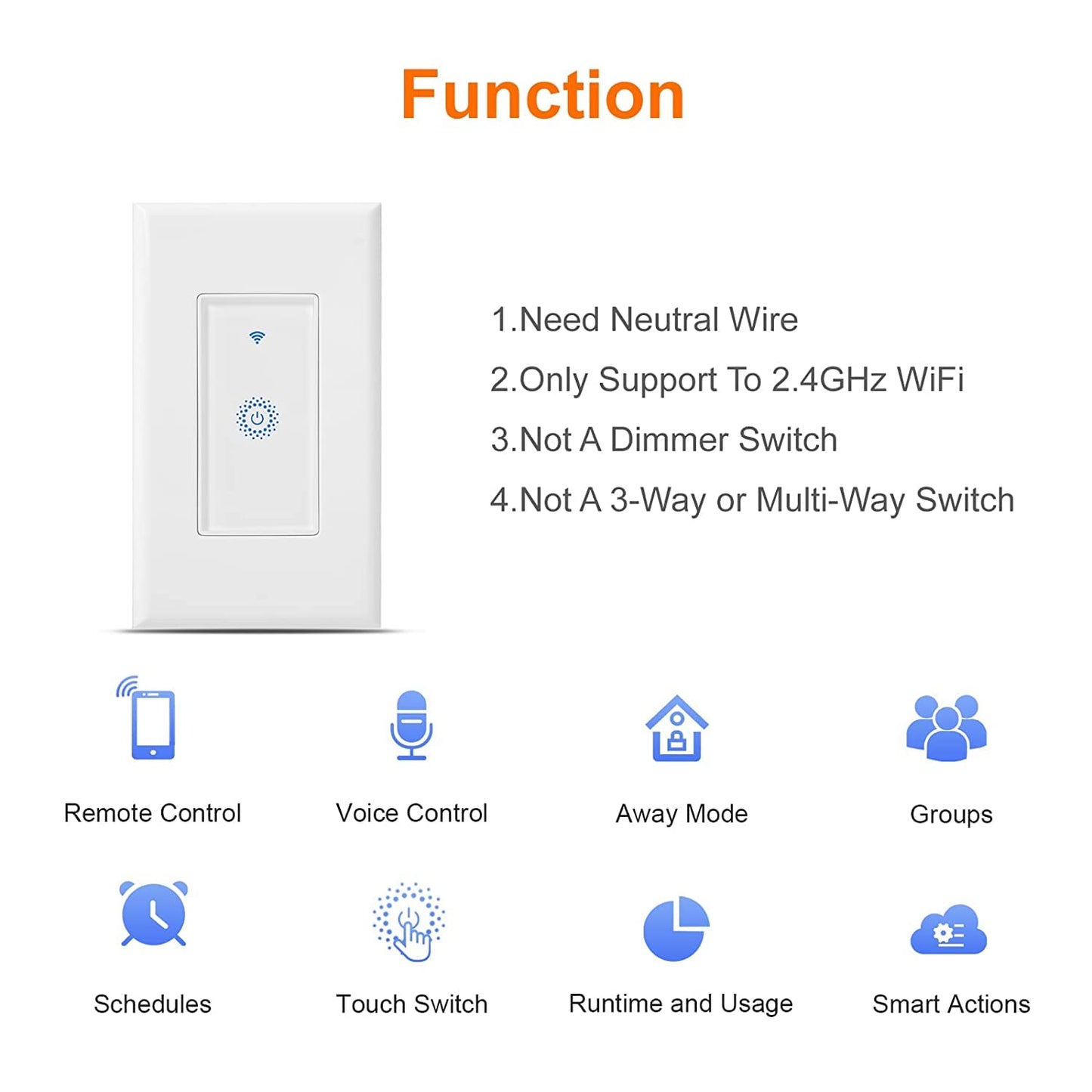 Nexete Smart Wi-Fi Double Light Switch, 2 in1 Single Pole Switch Compatible with Alexa Google Assistant & IFTTT,Remote Control, Timing Function No Hub Required (1-Pack Double)