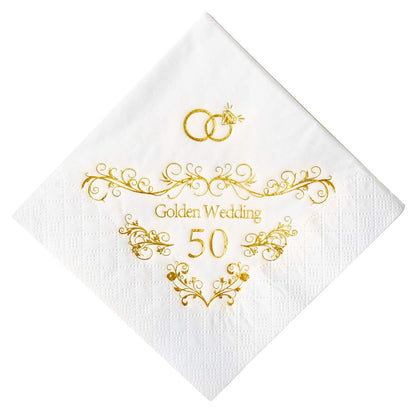 Crisky 50th Anniversaray Napkins, Gold Foil Text, 50th Anniversary Party Decorations 50 Pcs, 3-ply