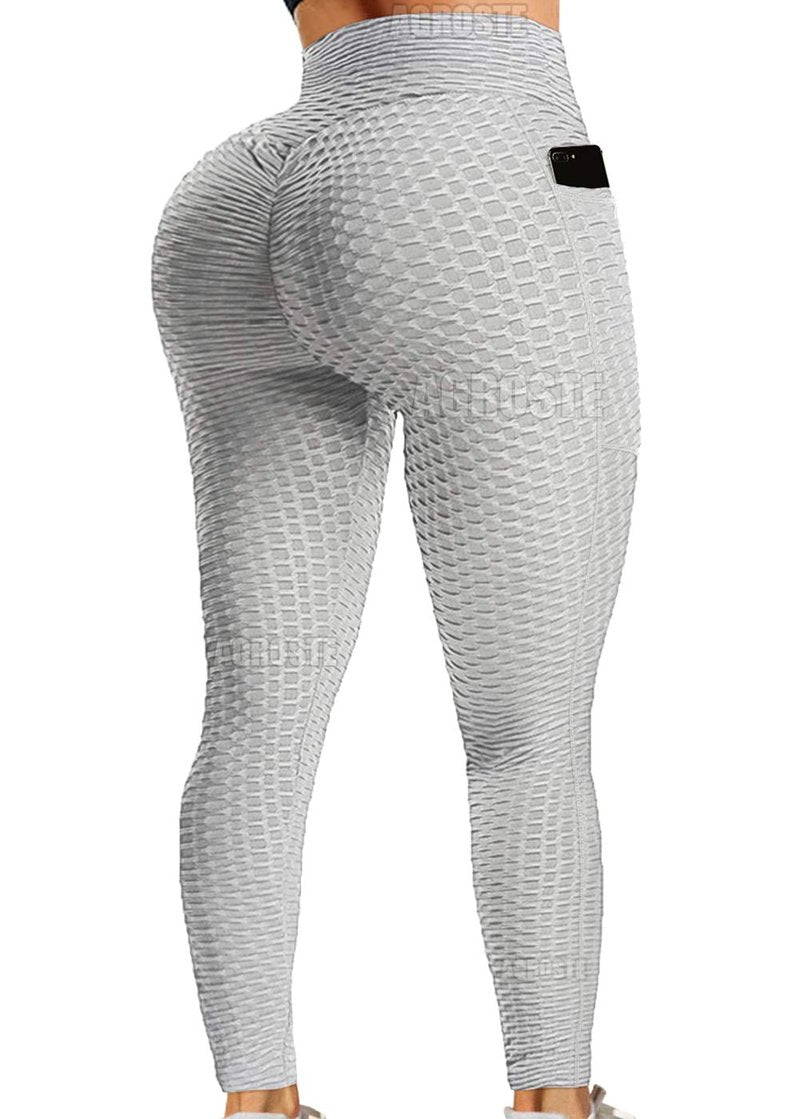 A AGROSTE Women's High Waist Yoga Pants Tummy Control Workout Ruched Butt Lifting Stretchy Leggings Textured Booty Tights