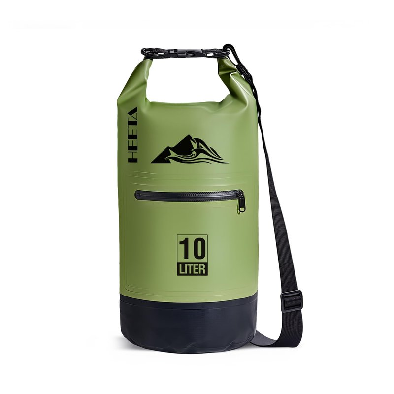 HEETA Waterproof Dry Bag with Front Zippered Pocket for Women Men, Roll Top Lightweight Dry Storage Bag Backpack for Travel, Kayaking, Boating, Rafting, Camping, Hiking & Beach (Green, 10L)