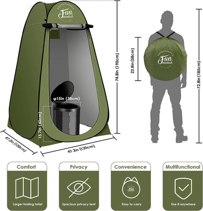 FUN ESSENTIALS Portable Toilet Kit Adults, Pop Up Privacy Tent, X Large Camping Folding Toilet, 12 bags, 12 pack Liquid Waste Gel, Washable Foldable For Travel,RV, Outdoor