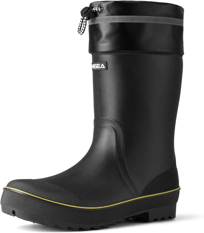HISEA Men's Waterproof Rain Boots - Lightweight PVC Rubber Mid-Calf Work Shoes for Fishing & Gardening