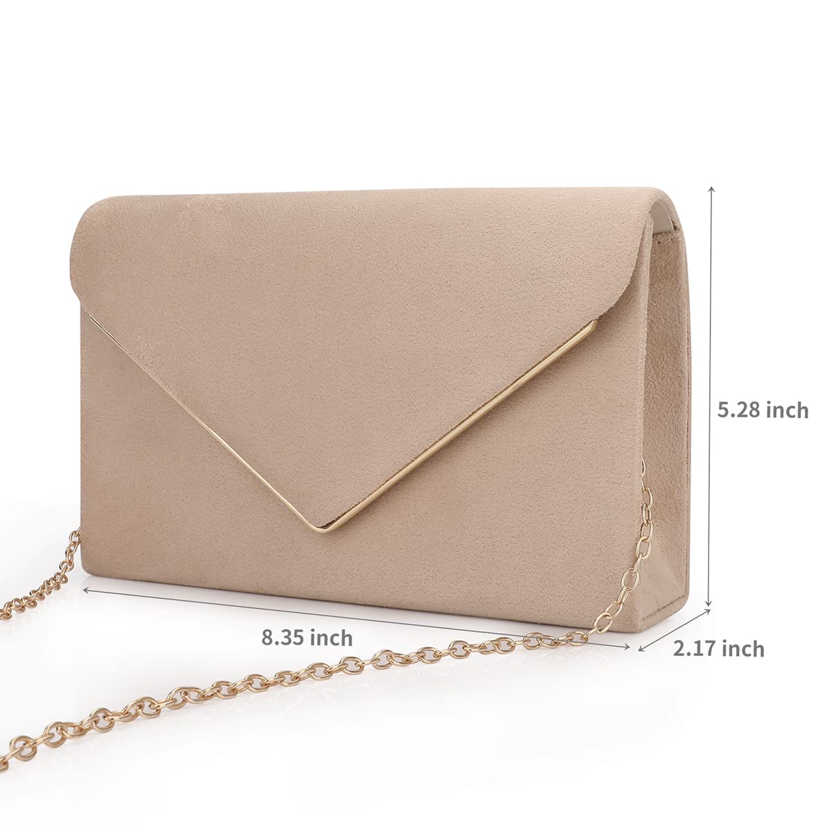BBjinronjy Evening Bags Clutch Purse for Women Handbags for Wedding Party Cocktail Prom Crossbody Shoulder Bag Faux Suede with Detachable Chain (Nude)