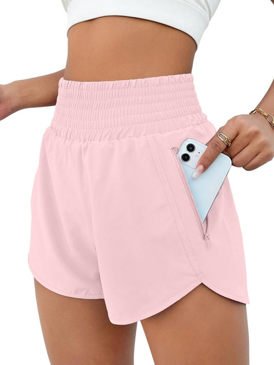 BMJL Women's Athletic Shorts High Waisted Running Short Pocket 2.5" Sporty Shorts Gym Elastic Workout Shorts(M,BabyPink)