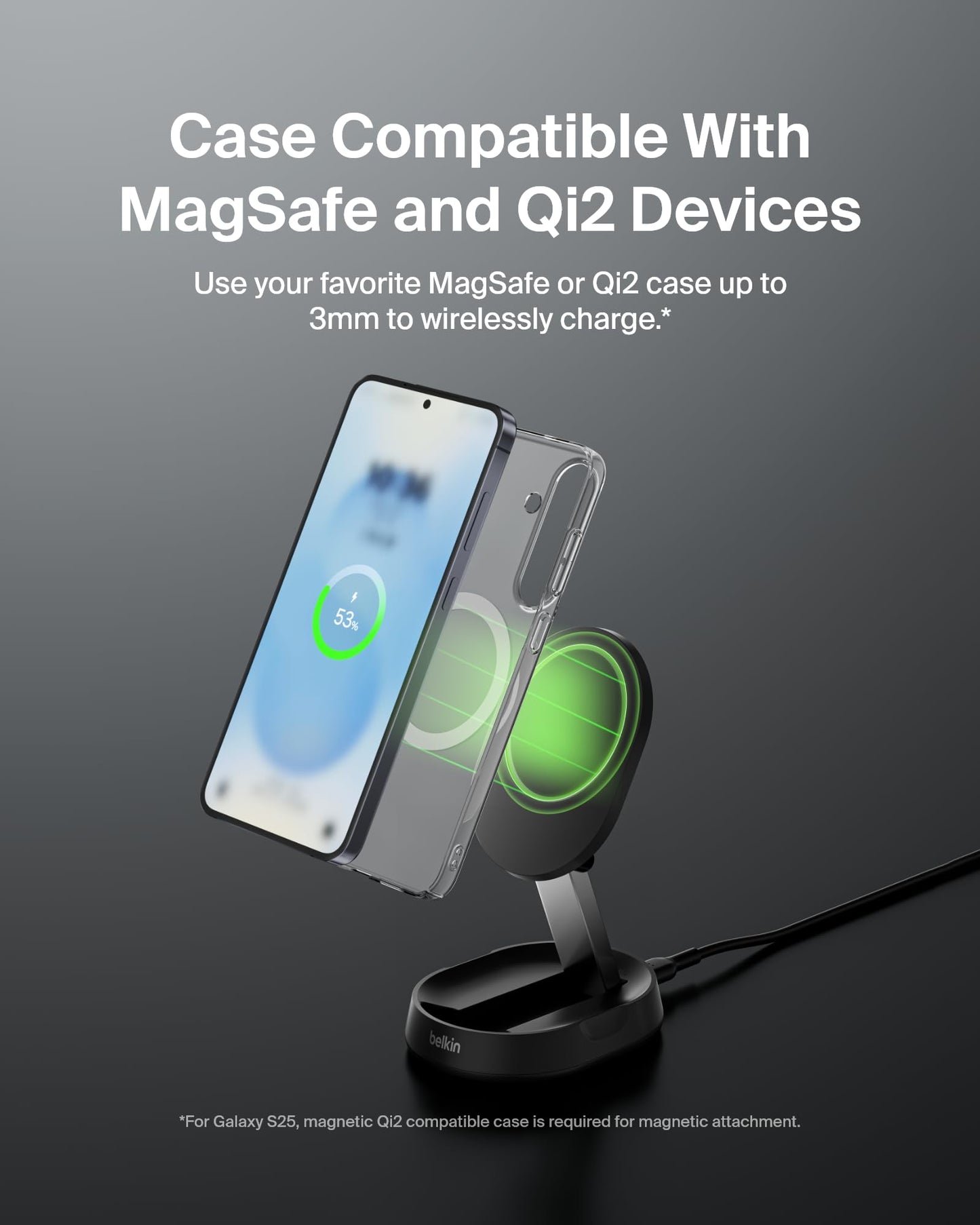 Belkin Convertible Magnetic Charging Stand 15W - MagSafe-Compatible Fast Qi2 Charger for Apple iPhone 15, 14, 16, 16 Plus, 16 Pro, 16 Pro Max, Airpods Pro, & More - Black