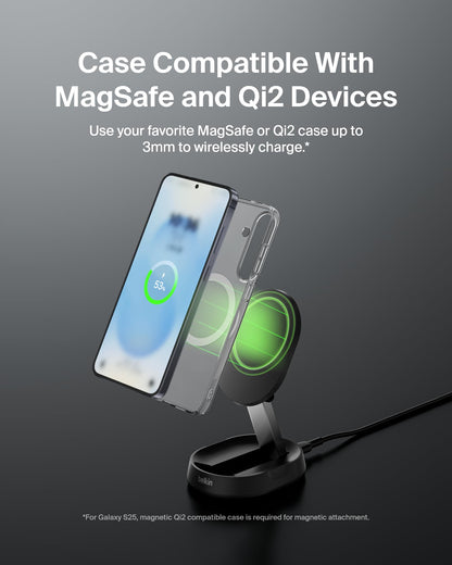 Belkin Convertible Magnetic Charging Stand 15W - MagSafe-Compatible Fast Qi2 Charger for Apple iPhone 15, 14, 16, 16 Plus, 16 Pro, 16 Pro Max, Airpods Pro, & More - Black