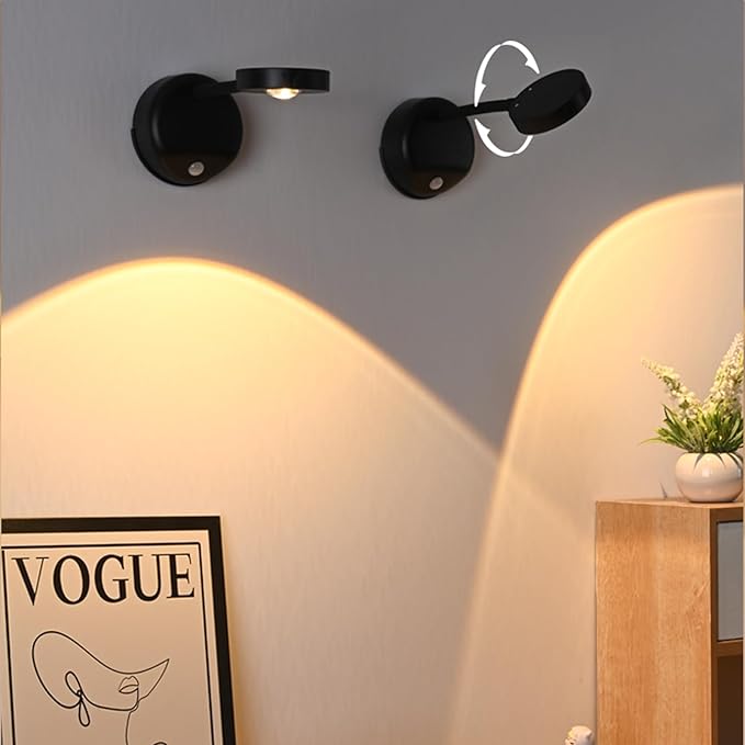 Wireless Picture Light Battery Operated Set of 2, Painting Light with Motion Sensor and Remote Control, Stepless Dimming Art Display Light for Picture Frame (Black)