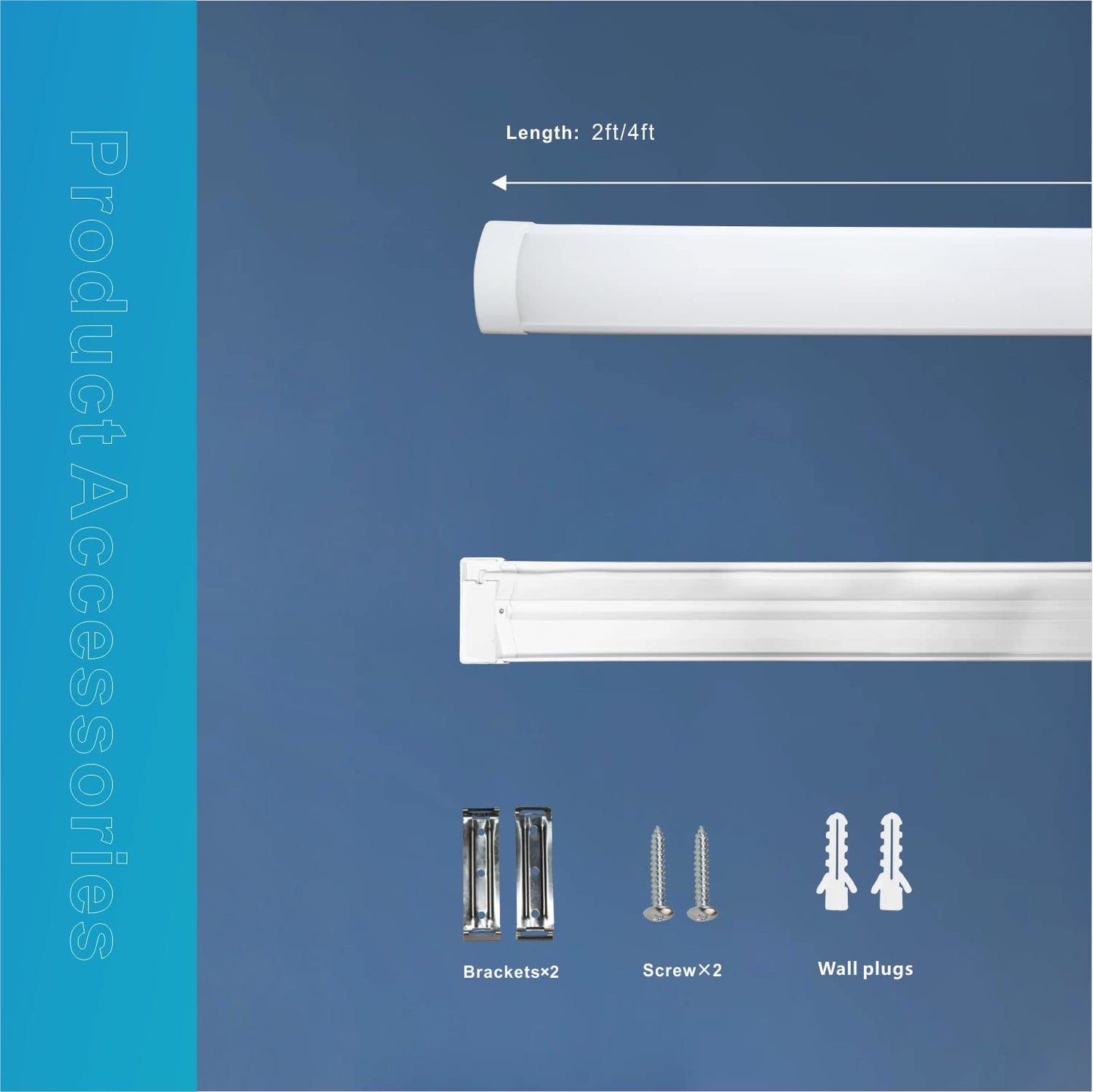 4Ft LED Batten Light, 3550LM 32W 6500K LED Tube Light, 2-Pack Slim Profile Dust-Proof Integrated Housing, Flexible Surface Mounted Linear Ceiling Garage Light, Indoor Use