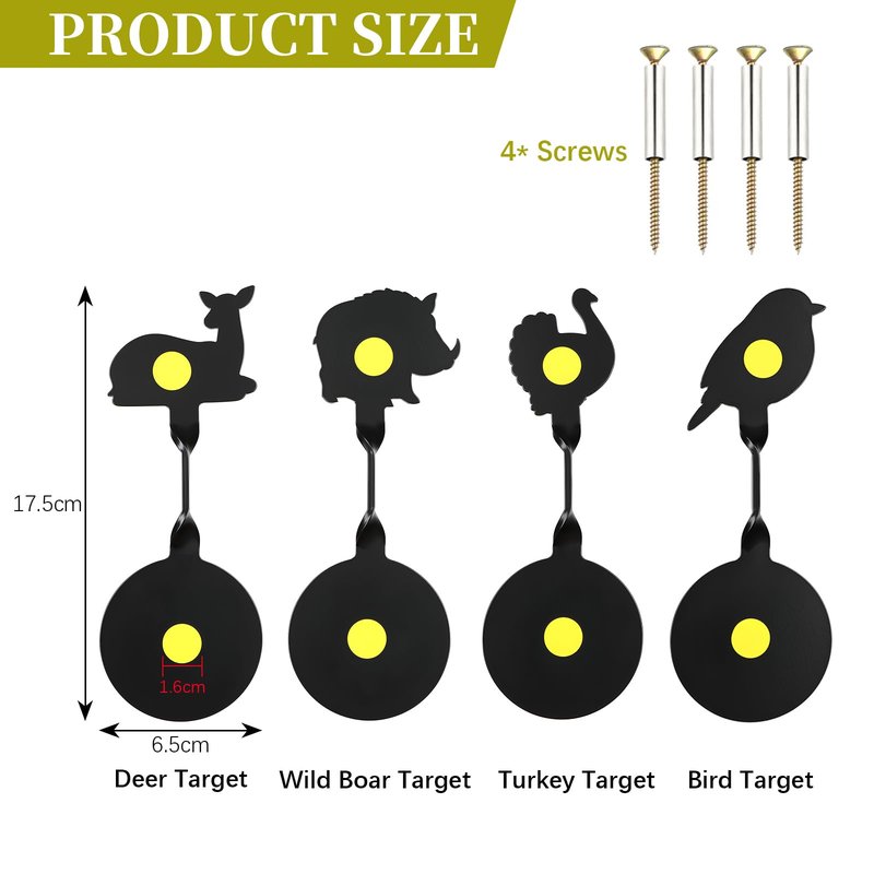 Danoib BB Gun Targets, Metal Spinning Shooting Targets with Auto Reset - Deer, Bird, Turkey, Wild Boar Silhouette for Air Rifles, BB Guns, Slingshots, Backyard Training (4 Pack)