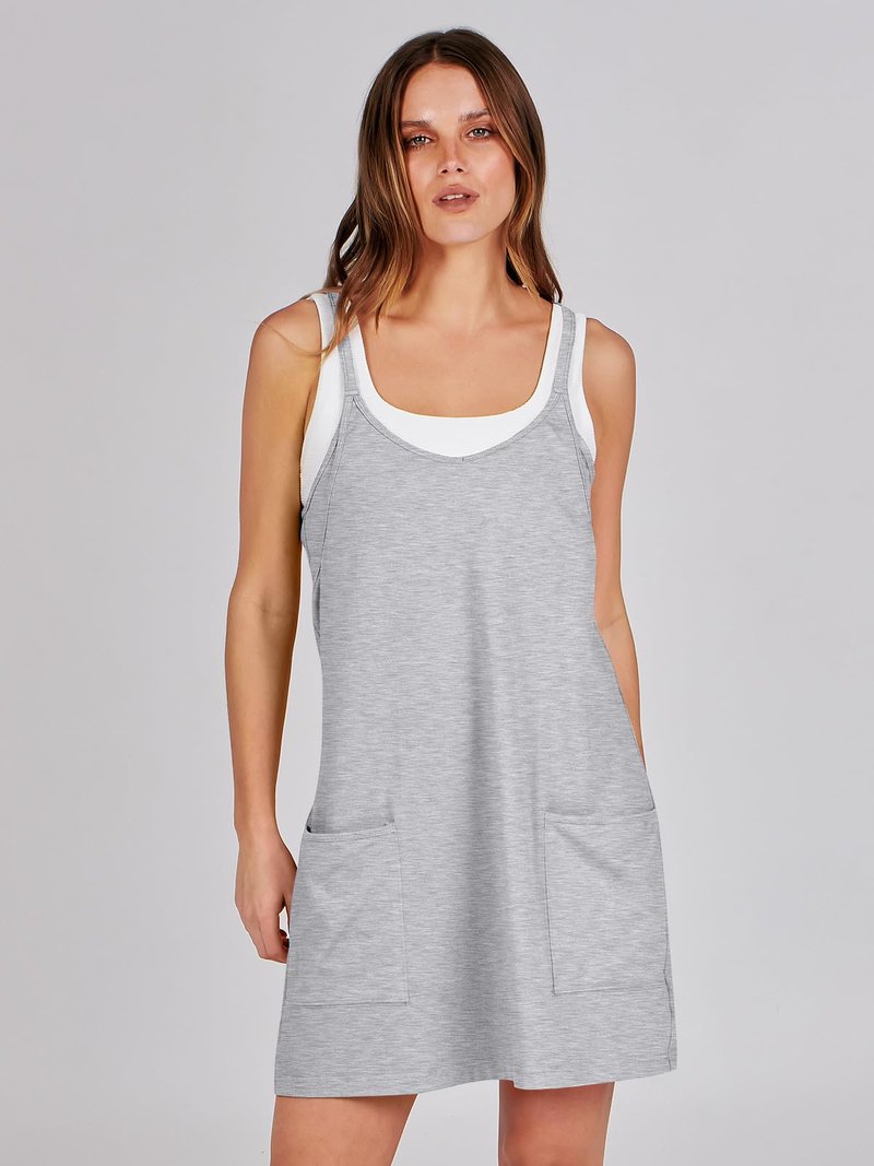 ANRABESS Women Athletic Dress Summer Tennis Workout Active Sports Mini Romper Dress Built in Shorts Travel Vacation Clothes Heather Gray X-Smal