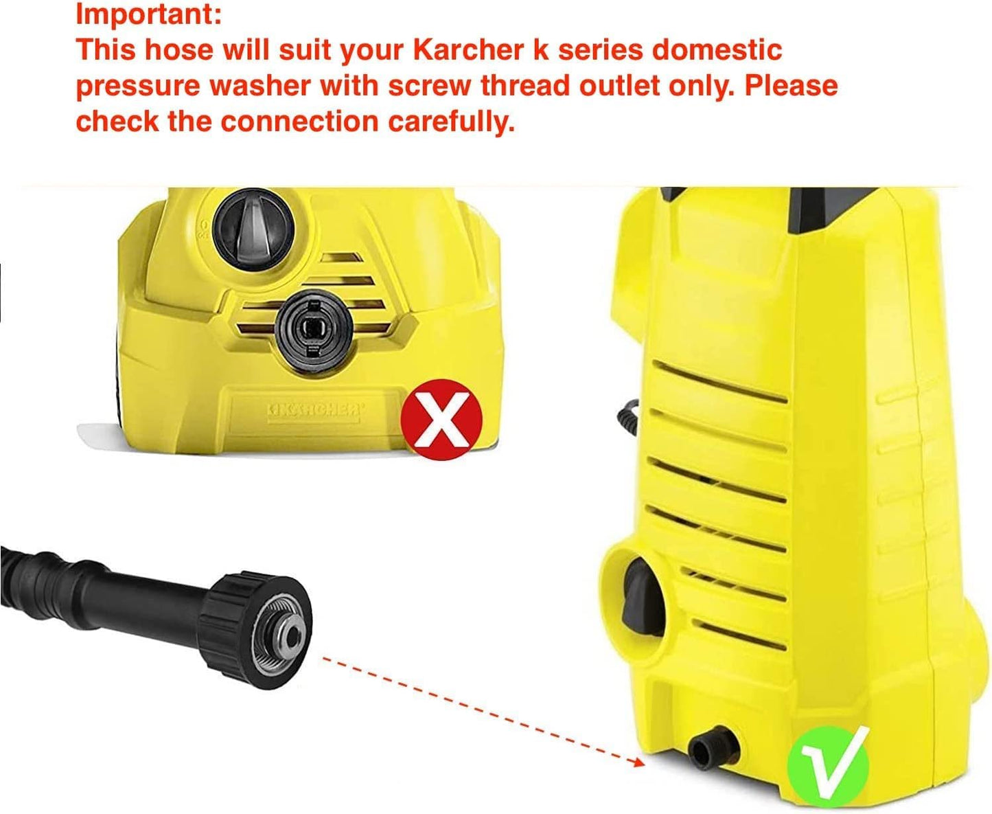 YUET 5M High Pressure Washer Replacement Hose for Kärcher K Series Washers Karcher K2, Click M22 (14mm) Female Type Plug - Old Model Quick Connector Extension Water Clean Pipe (15 Metres)