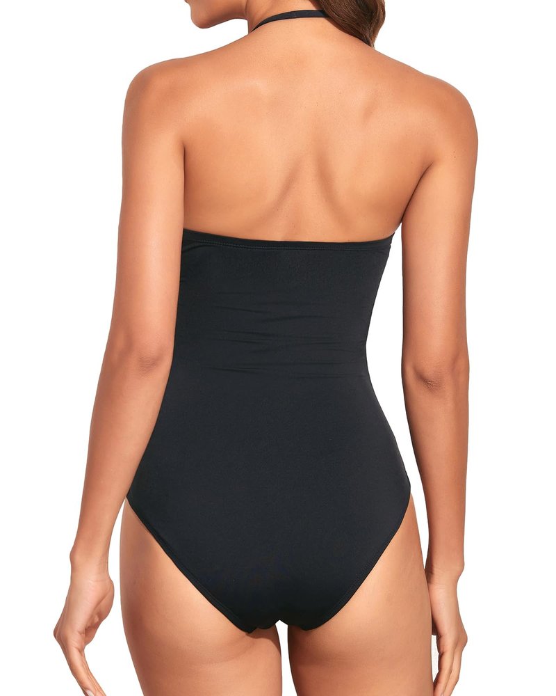 Holipick Women Black White Grey Strapless Bandeau One Piece Swimsuits Tummy Control Bathing Suits Halter Strapless Swimwear M