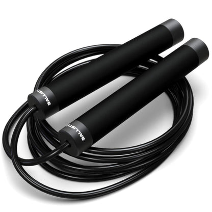 Ballistyx Jump Rope - Premium Speed Jump Rope with 360 Degree Spin, Steel Handles, Silicone Grips and 2 x Adjustable Cables - for Crossfit, Gym & Home Fitness Workouts & More - Black
