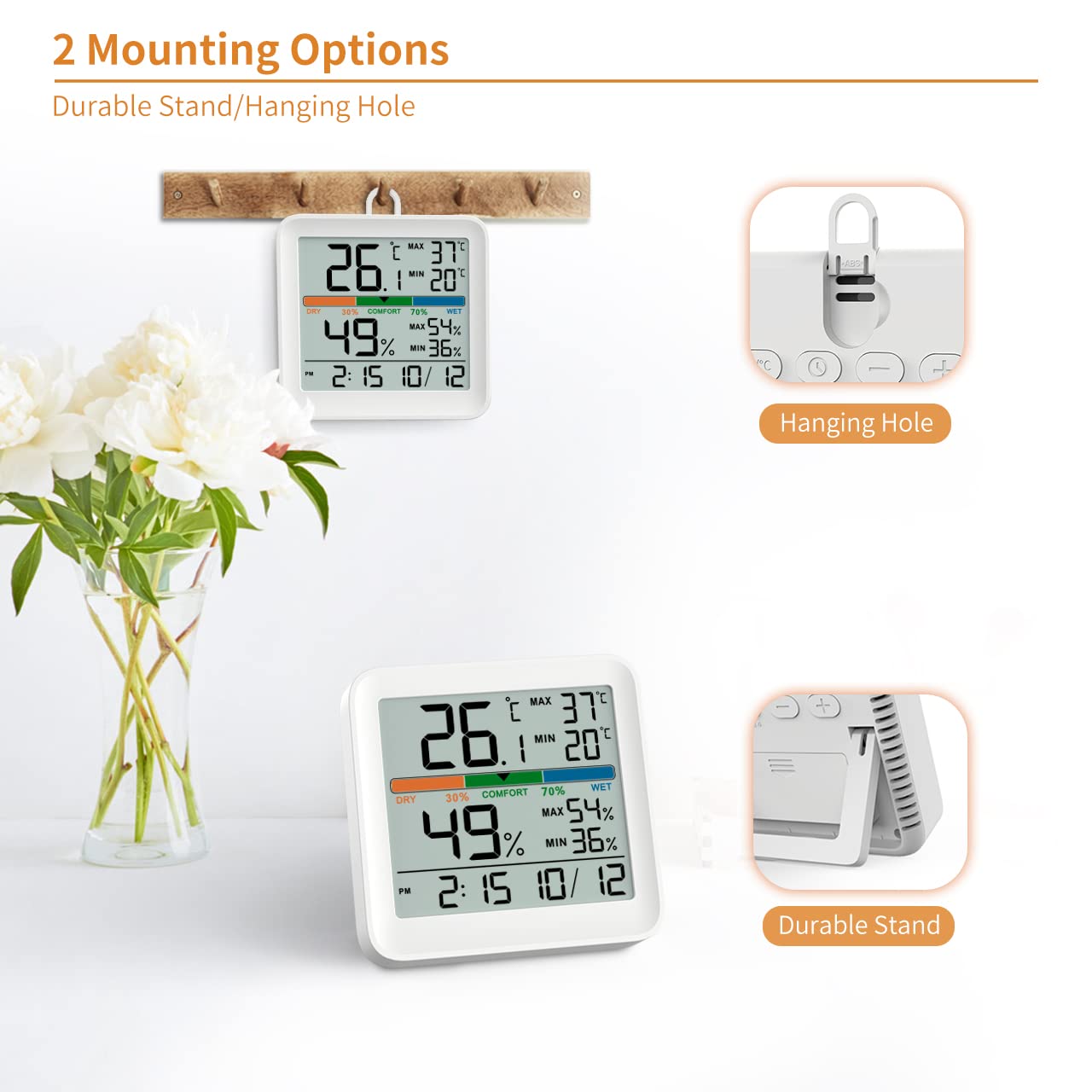 NOKLEAD Hygrometer Indoor Thermometer-Digital Room Humidity Gauge Accurate temperature Monitor Meter Max/Min Records, Touch LCD with Calibration Backlight Clock, Comfort Icon for Home Greenhouse