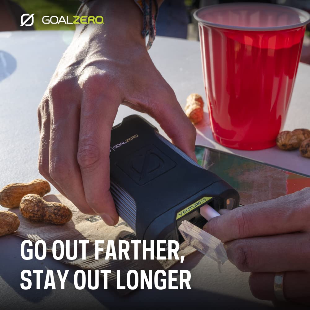 Goal Zero Venture 35 Portable Charger Power Bank 9600mAH 18W USB-C Power Delivery Port 2 USB Outputs IP67 Rating 50 Lumens Flashlight