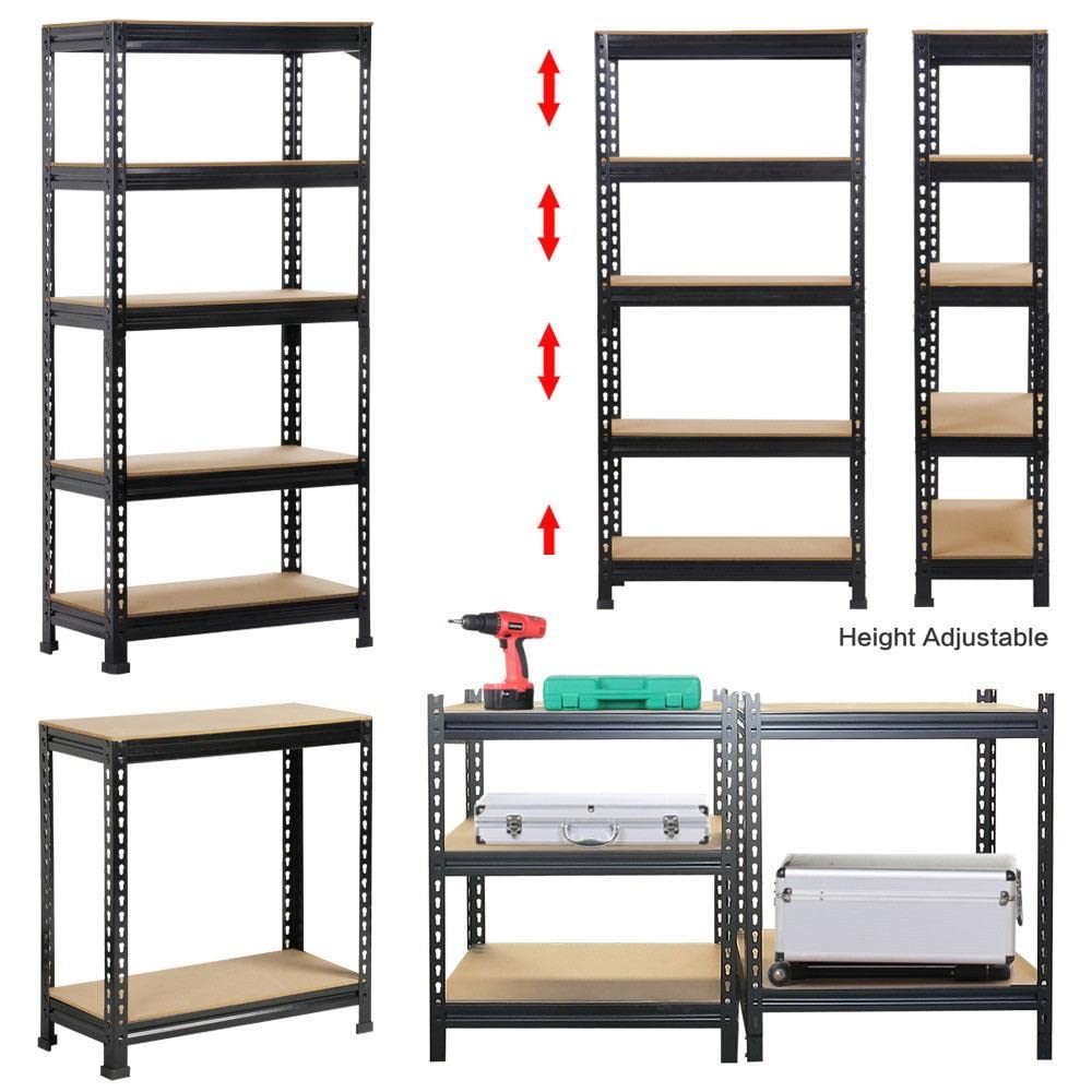 Yaheetech Shelving Unit Metal Shed Storage Shelves Boltless Heavy Duty 5 Tier Garage Shelving Units for Shed/Workshop/Office, 150x70x30cm, Black