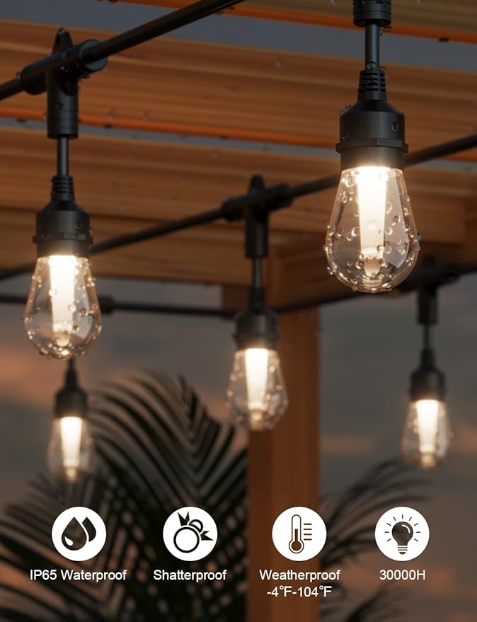 XMCOSY+ Smart Outdoor String Lights, 123Ft Patio Lights Waterproof, App Control, Compatible with Alexa, RGBCWIC Color Changing LED String Light for Outside