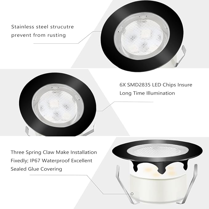 Outdoor Deck Lights Waterproof Multi Color RGB Stainless Steel Outdoor Decoration Lights for Yard Garden Recessed Wood Landscape Pathway Patio Step Stairs (6 Pack,Black Border)