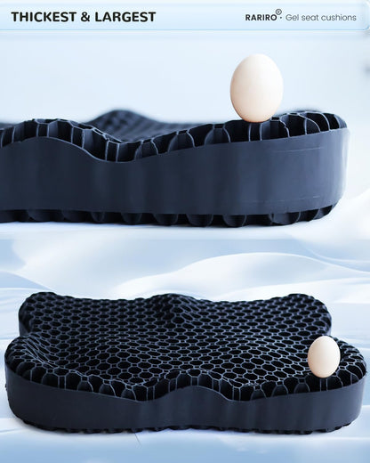 Enlarged 19.7" Gel Seat Cushion, Egg Gel Chair Pads for Wheelchair Pressure Coccyx Sciatica Pain Relief, Cooling Desk Seat Cushion for Kayak, Car, Office Chair Long Sitting[Black]