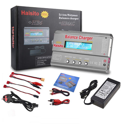 Haisito Lipo Charger, 80W 6A Balance Charger for LiPo Li-ion LiFe NiCd NiMh Pb, Multi-functional Intelligent Charger, RC Hobby Battery Balance Charger LED W/AC Power Adapter