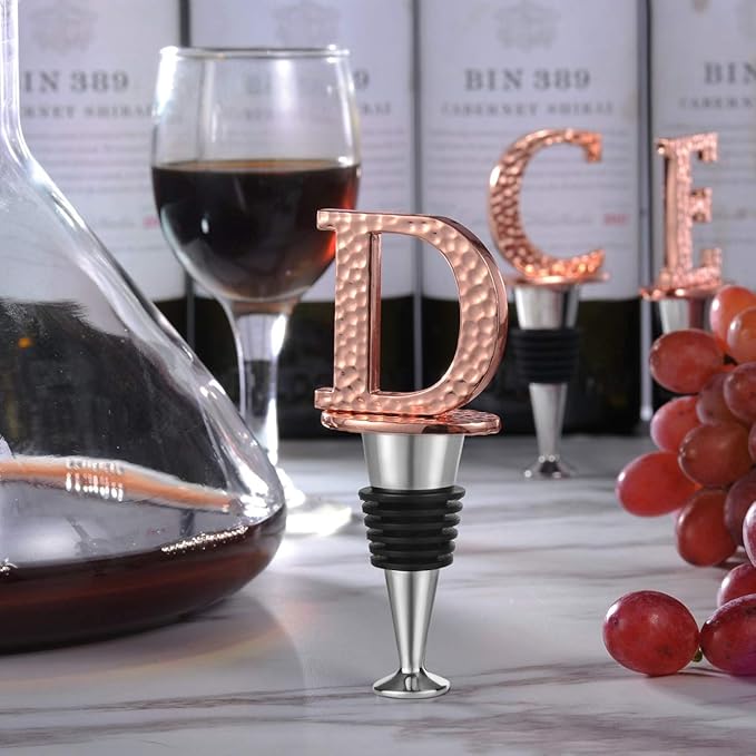 Miicol Wine Stopper, Prosecco Topper, Personalised Champagne Stopper, Rose Gold Wine Bottle Accessories, Wine Lovers Gift, Monogram Gift, Letter D