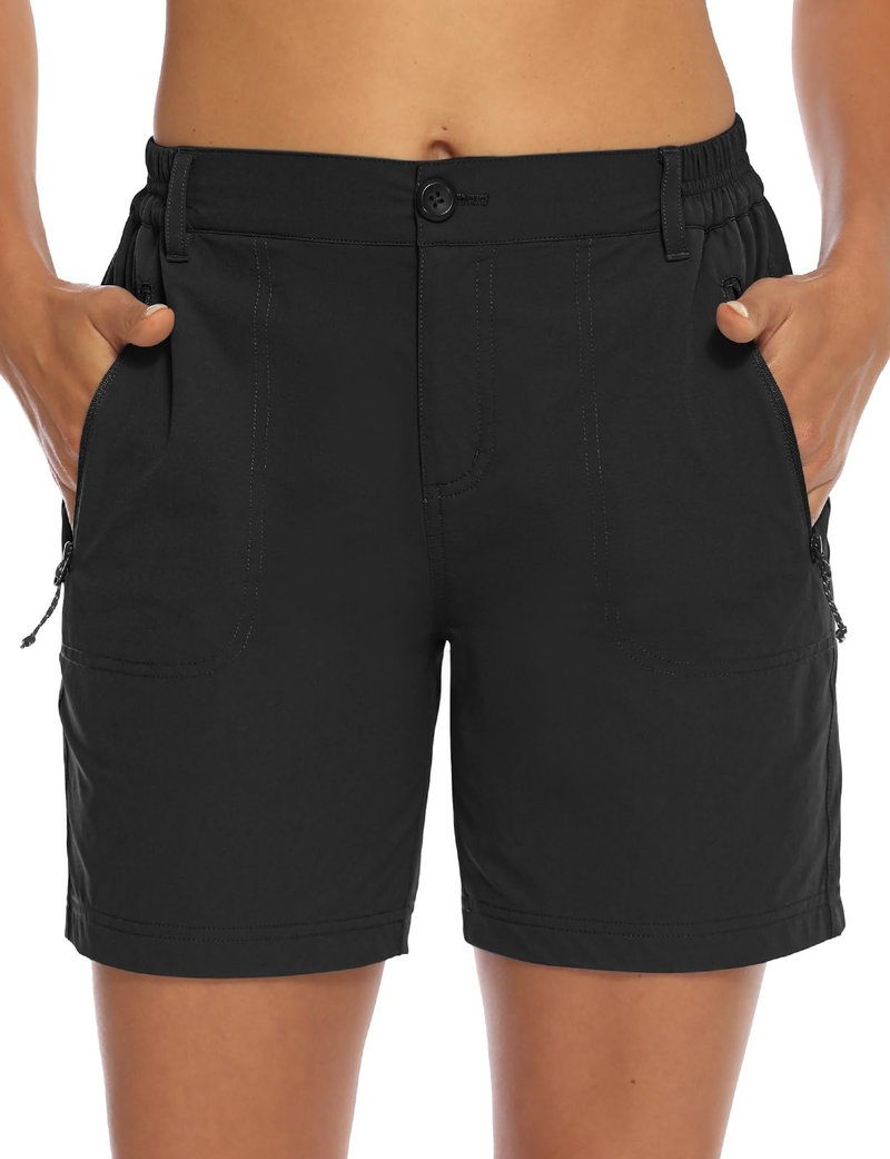 TBMPOY Womens 6" Hiking Cargo Shorts Quick Dry with Pockets Lightweight Work Golf Short Outdoor Active Summer for Women Black XL