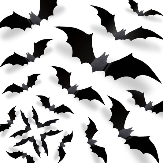 CESOF Halloween Bats Wall Decor 3D Bats Decorations - 70 Pcs 5 Sizes Matte Black PVC Reusable DIY Bat Stickers Vintage Wall Decals for Home Decor Porch Door Indoor Outdoor Party Supplies