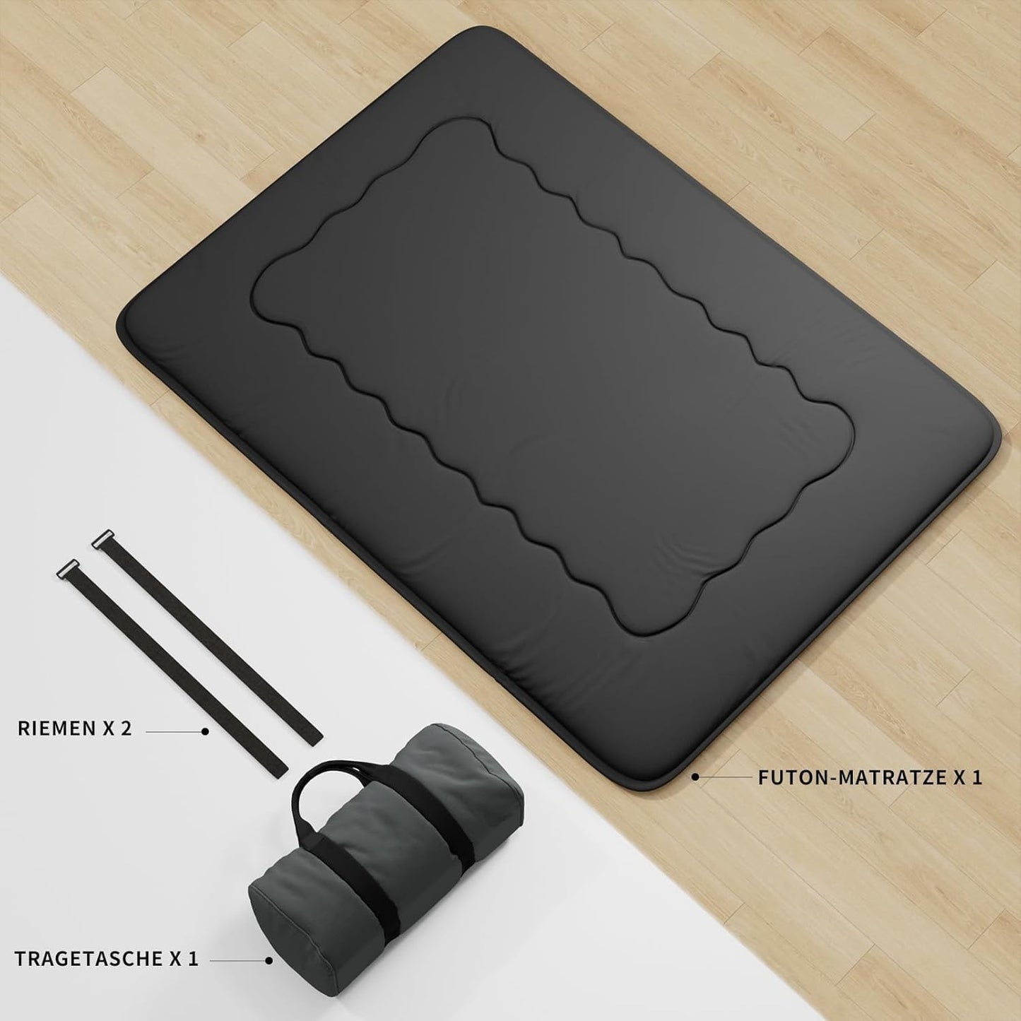 Kiseely Japanese Futon Mattress, Foldable Tatami Mat Portable Dormitory Sleeping Pad with Bag & Strap, Floor Thicken Sleeping Roll up Camping Mattress (Black WS1, 39"X80")