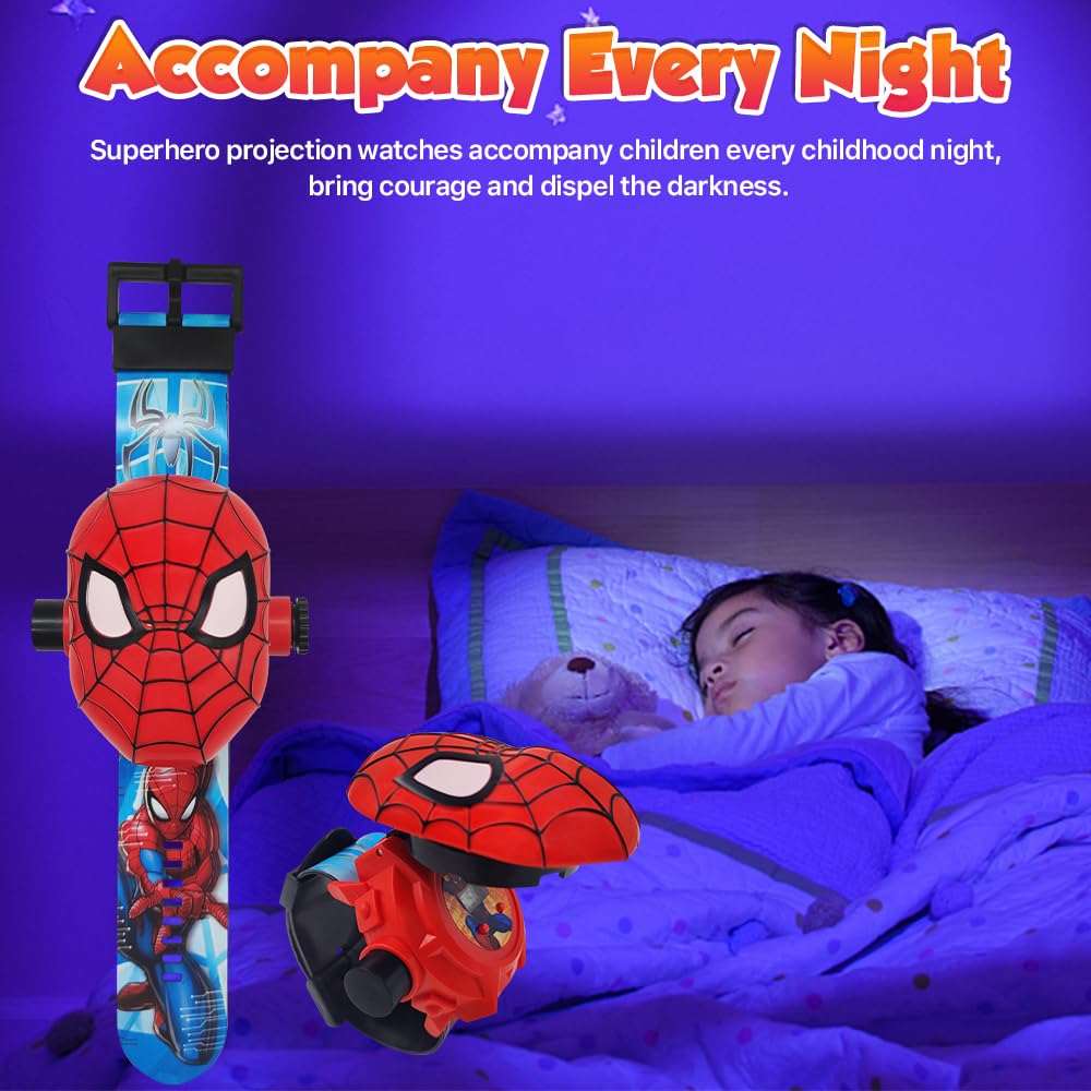 FILDANCO Superhero Projector Watch Kids Digital Watch Toy Toddler Watch with 24 Anime Images Stocking Stuffer Gift for Birthday Halloween Christmas Anniversaries (Red)