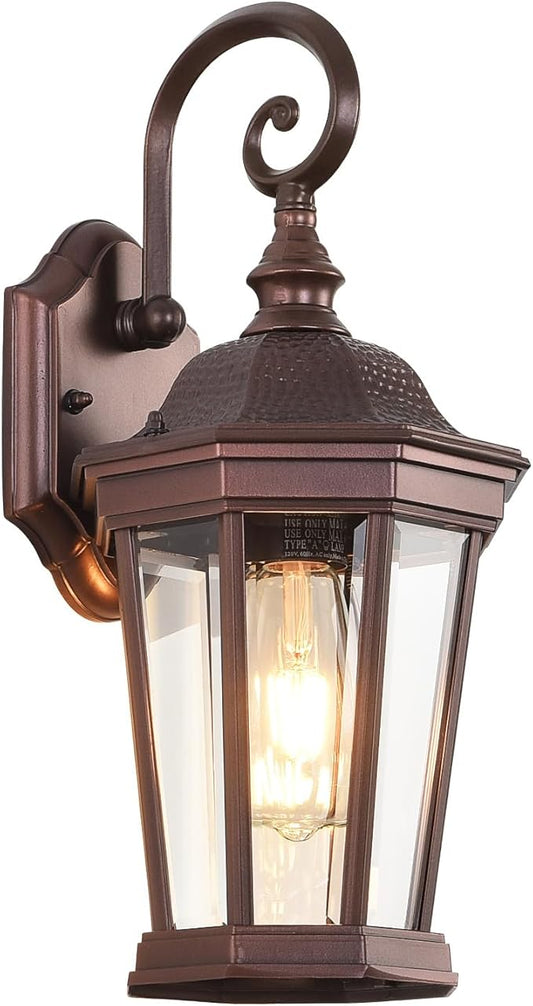 Outdoor Wall Lantern, Exterior Waterproof Outdoor Wall Light Fixtures, Brown Aluminum Porch Sconces with E26 Sockets & Clear Glass