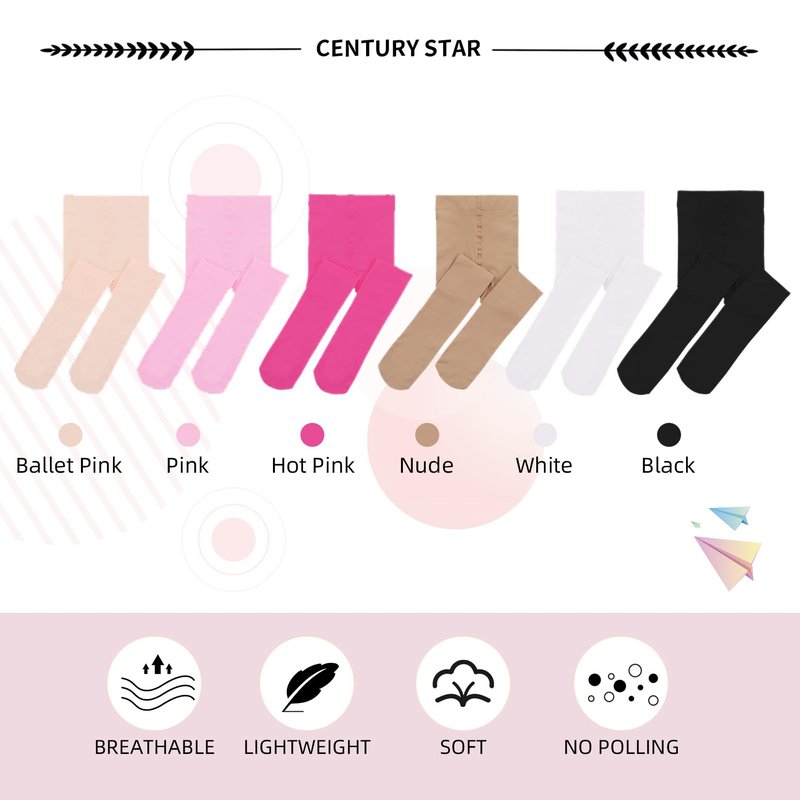 Century Star 3-Pack Dance Tights for Girls 6-9 Years-Soft Nude Footed Tights Casual Leggings Stockings
