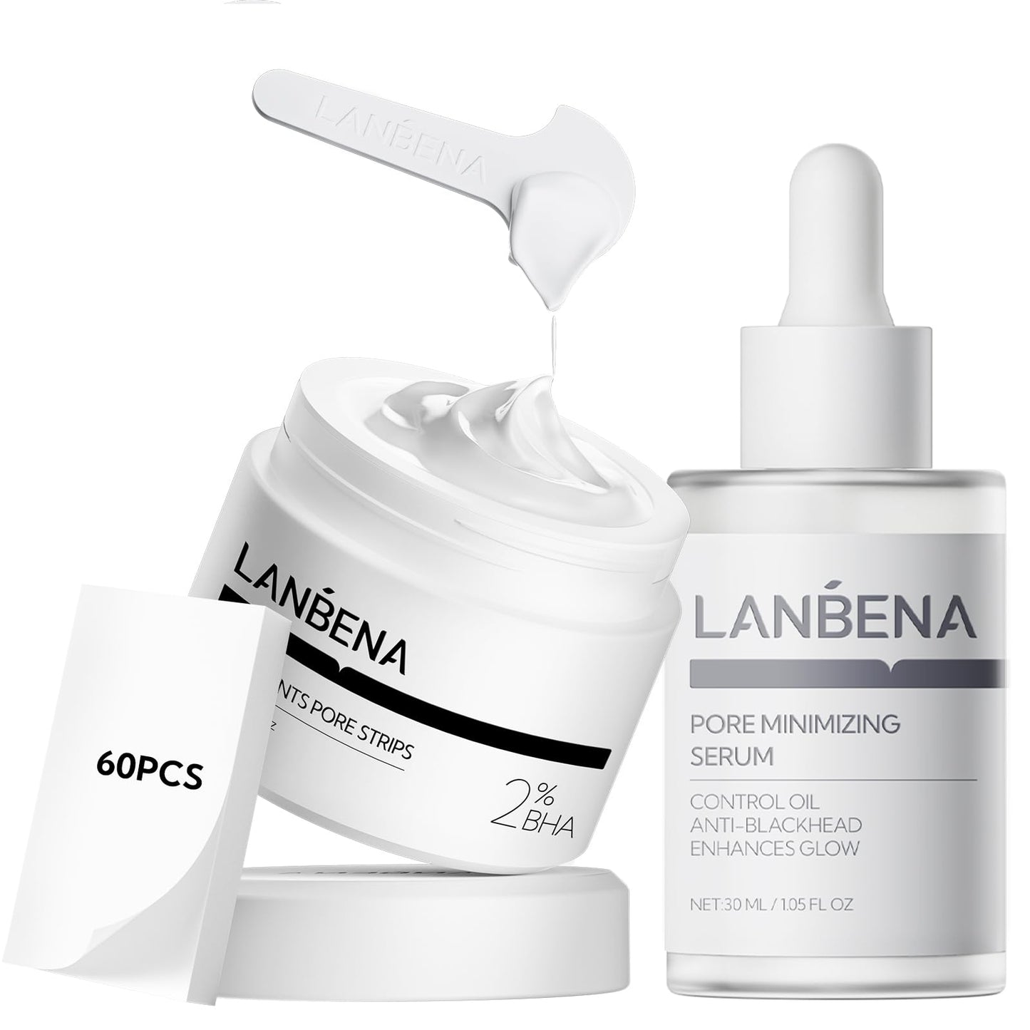 LANBENA 2.0 Blackhead Remover, Nose Plants Pore Strips Deep Cleansing Peel off Mask with Salicylic Acid, Amazonian White Clay, 60Pcs Nose Strips Black Heads Remover from Face